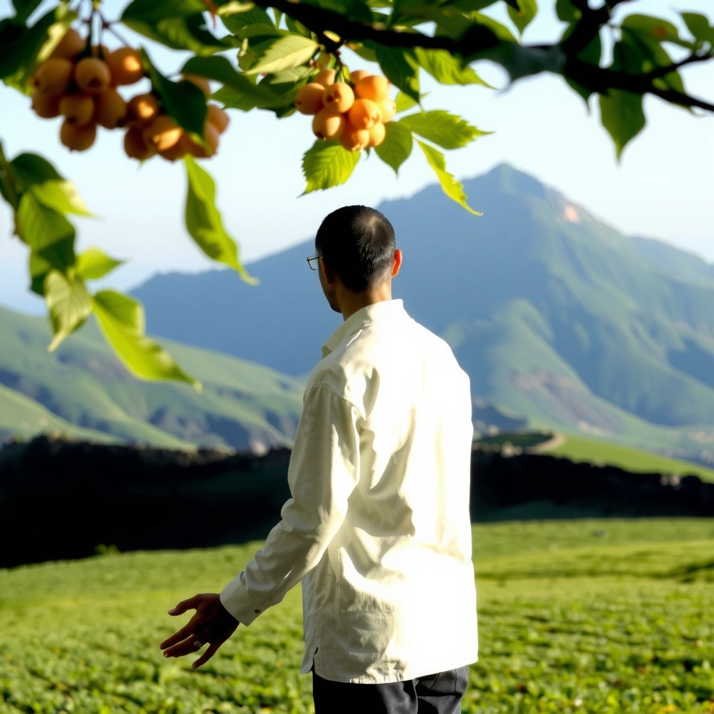 A serene person meditating in a peaceful natural setting